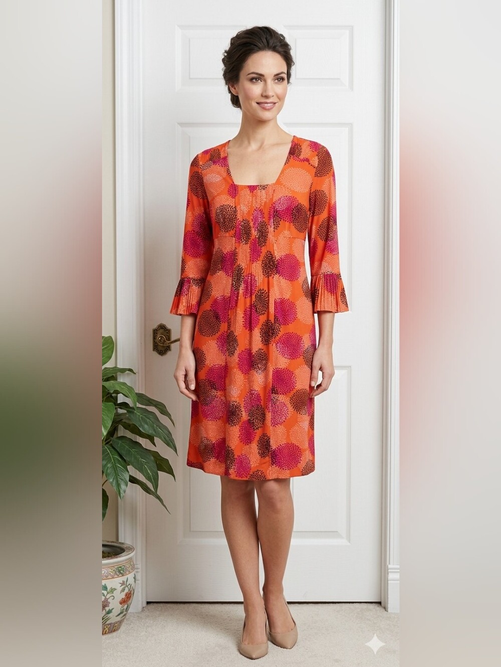 Essentials by Milano Women's 70's Inspired Knee Length Dress Size Large